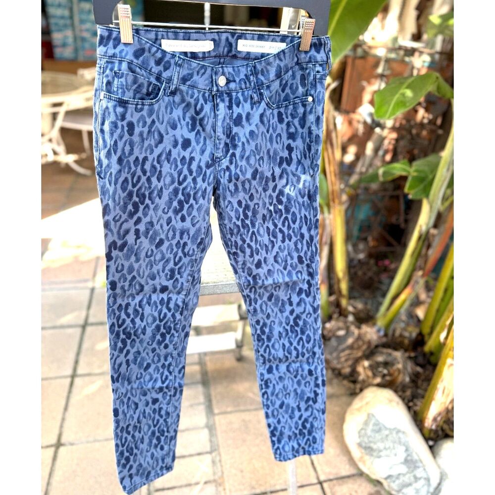 Anthropologie Pilcro Dark & Med Blue Leopard Mid Rise Skinny Ankle Jeans Size 27